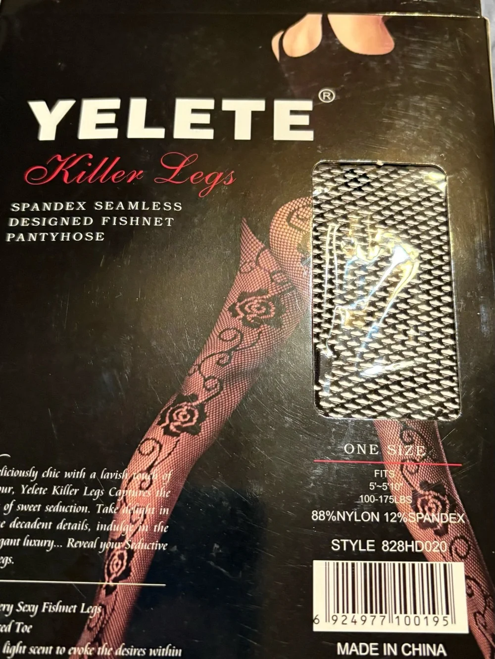 Yelete Pink Fishnet Pantyhose with Black Rose Motif